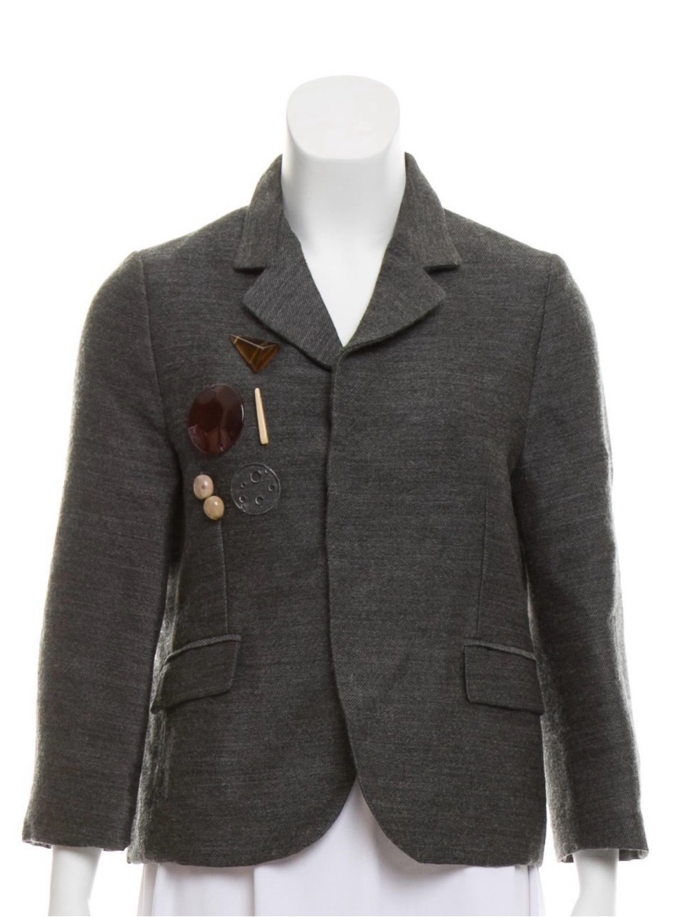 Marni Charcoal Gray Knit Blazer with Decorative Pins